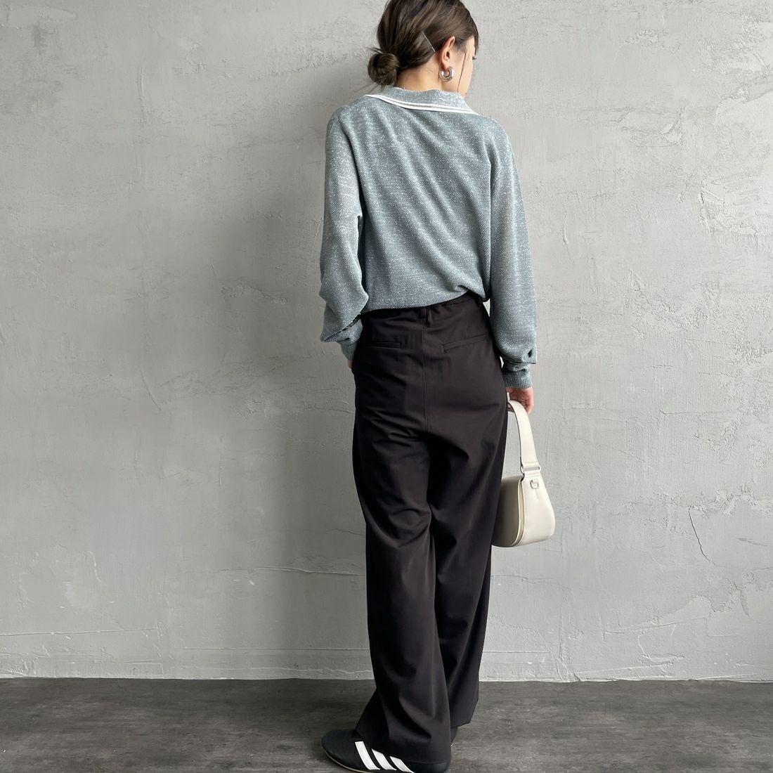 FRED PERRY [フレッドペリー] ツインティップライン メタリックニットポロシャツ [K1128] Z20 STOCKP &&モデル身長：150cm 着用サイズ：10&&