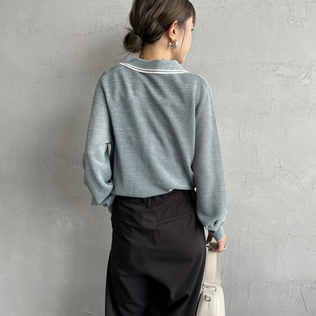 FRED PERRY [フレッドペリー] ツインティップライン メタリックニットポロシャツ [K1128] Z20 STOCKP &&モデル身長：150cm 着用サイズ：10&&