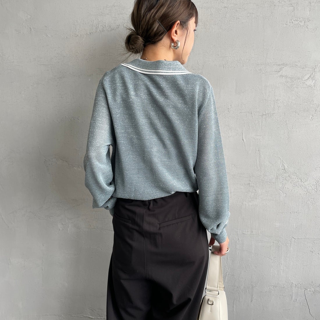 FRED PERRY [フレッドペリー] ツインティップライン メタリックニットポロシャツ [K1128] Z20 STOCKP &&モデル身長：150cm 着用サイズ：10&&