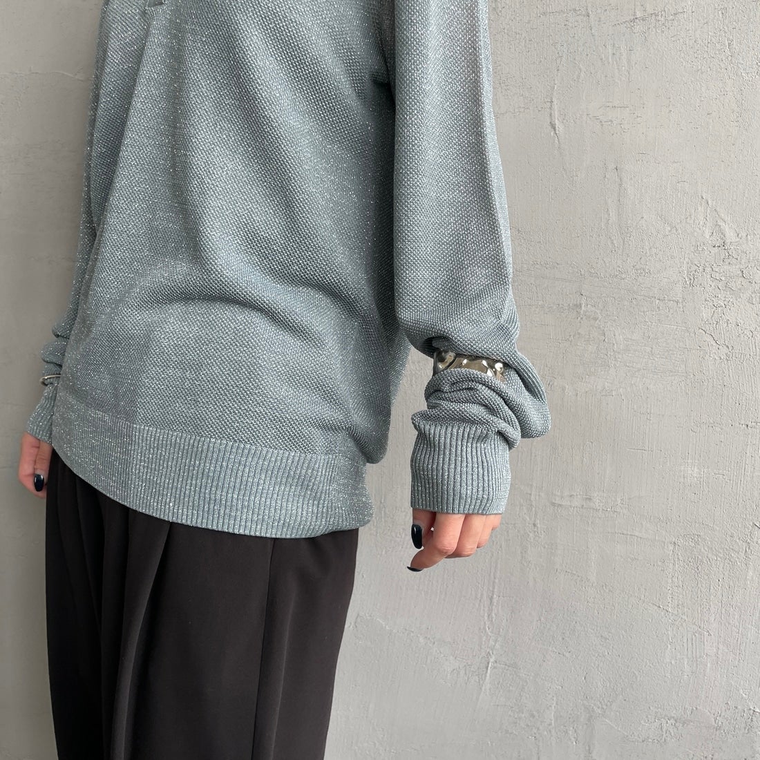 FRED PERRY [フレッドペリー] ツインティップライン メタリックニットポロシャツ [K1128] Z20 STOCKP &&モデル身長：150cm 着用サイズ：10&&