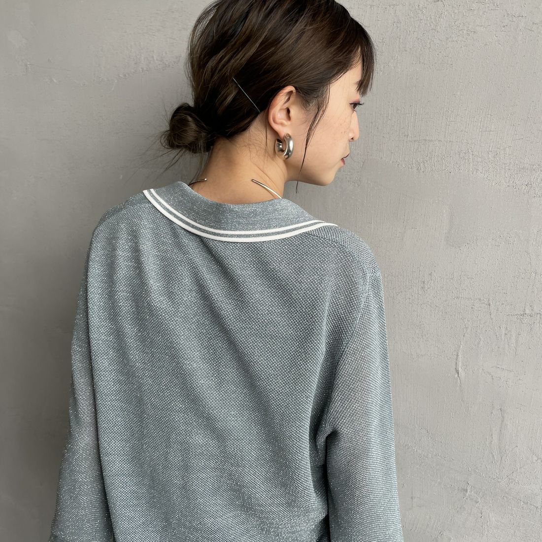 FRED PERRY [フレッドペリー] ツインティップライン メタリックニットポロシャツ [K1128] Z20 STOCKP &&モデル身長：150cm 着用サイズ：10&&