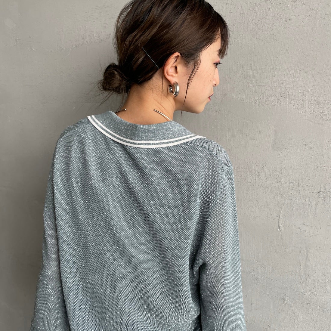 FRED PERRY [フレッドペリー] ツインティップライン メタリックニットポロシャツ [K1128] Z20 STOCKP &&モデル身長：150cm 着用サイズ：10&&