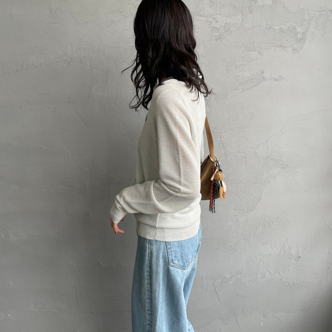 FRED PERRY [フレッドペリー] ツインティップライン メタリックニットポロシャツ [K1128] 560 ECRU &&モデル身長：160cm 着用サイズ：10&&