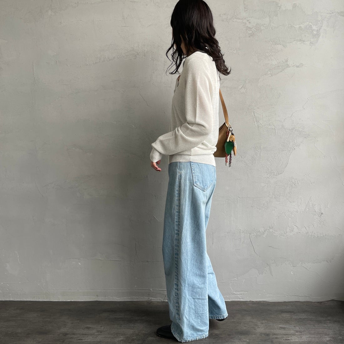 FRED PERRY [フレッドペリー] ツインティップライン メタリックニットポロシャツ [K1128] 560 ECRU &&モデル身長：160cm 着用サイズ：10&&