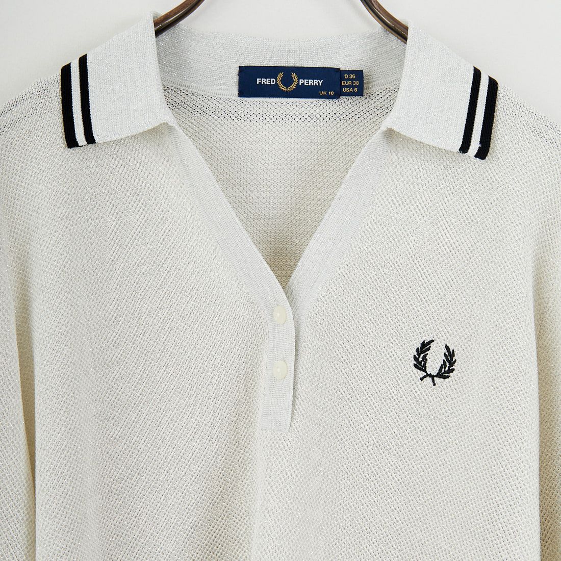 FRED PERRY [フレッドペリー] ツインティップライン メタリックニットポロシャツ [K1128] 560 ECRU