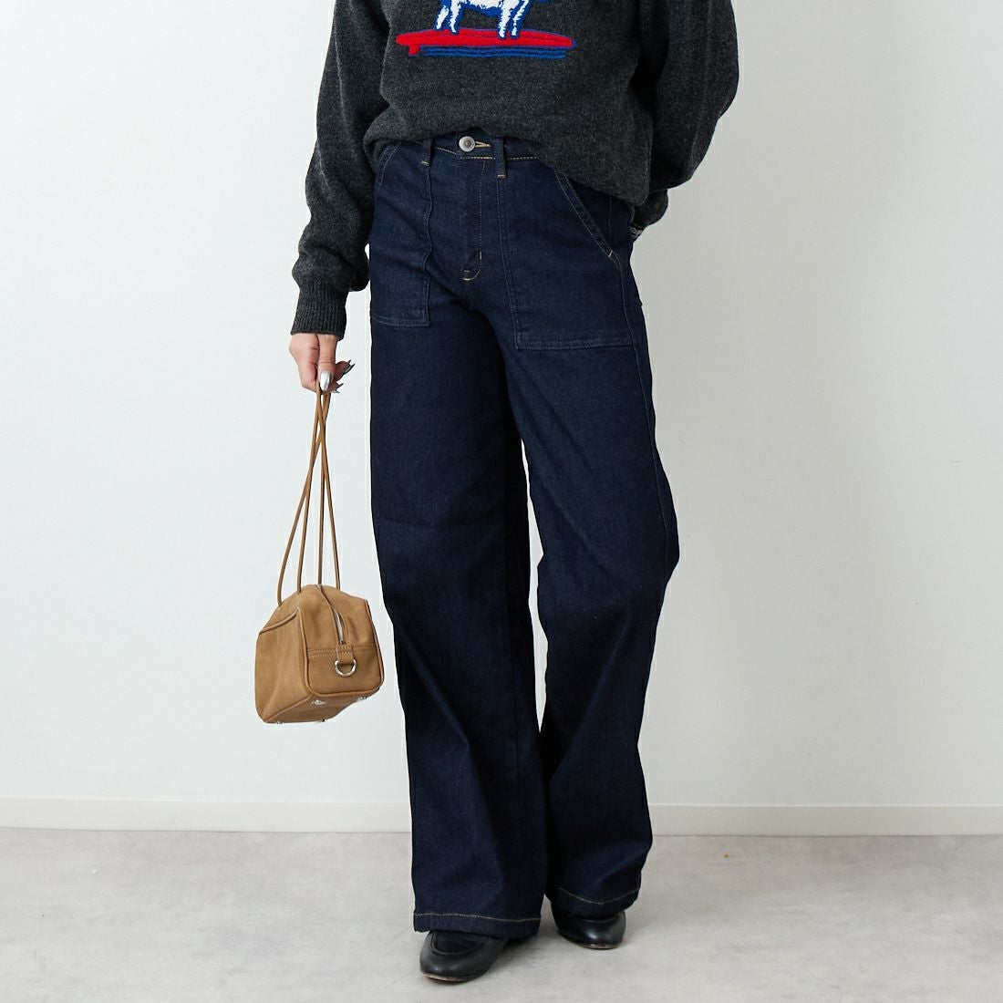 SOMETHING [サムシング] BODY FIRE ワイドベイカーデニムパンツ [SW158] 2500 O.W &&モデル身長：162cm 着用サイズ：XS&&