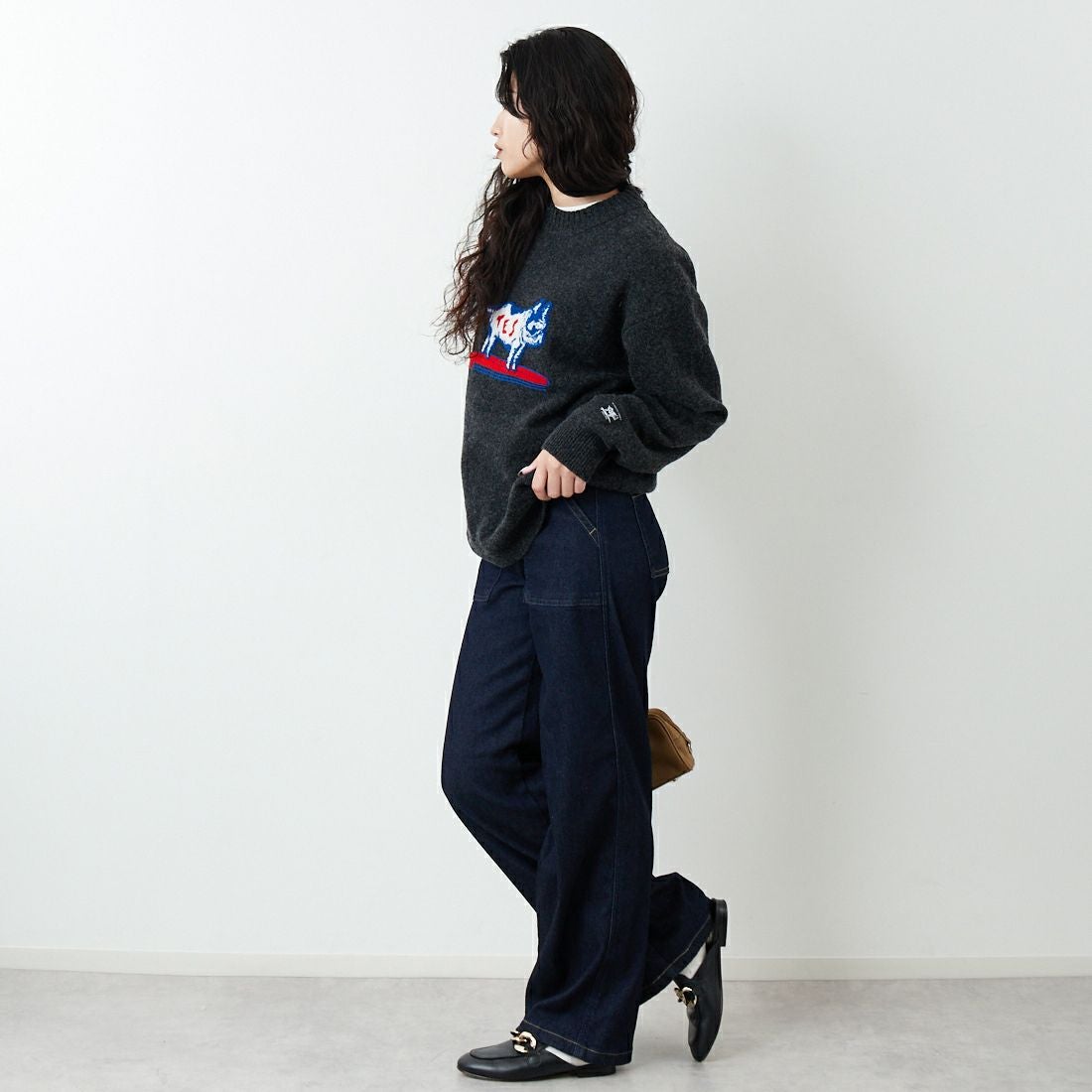 SOMETHING [サムシング] BODY FIRE ワイドベイカーデニムパンツ [SW158] 2500 O.W &&モデル身長：162cm 着用サイズ：XS&&