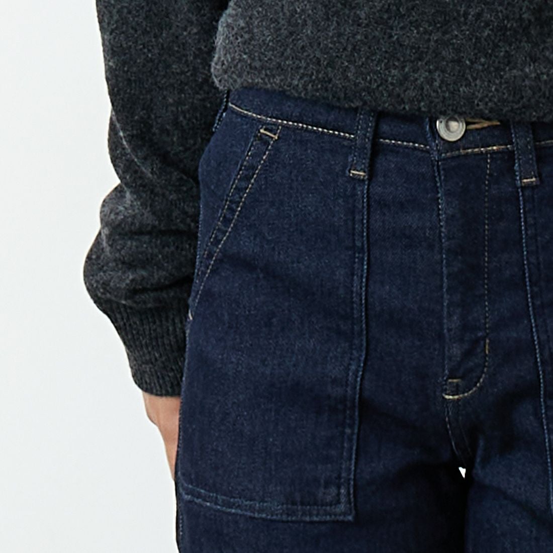 SOMETHING [サムシング] BODY FIRE ワイドベイカーデニムパンツ [SW158] 2500 O.W &&モデル身長：162cm 着用サイズ：XS&&