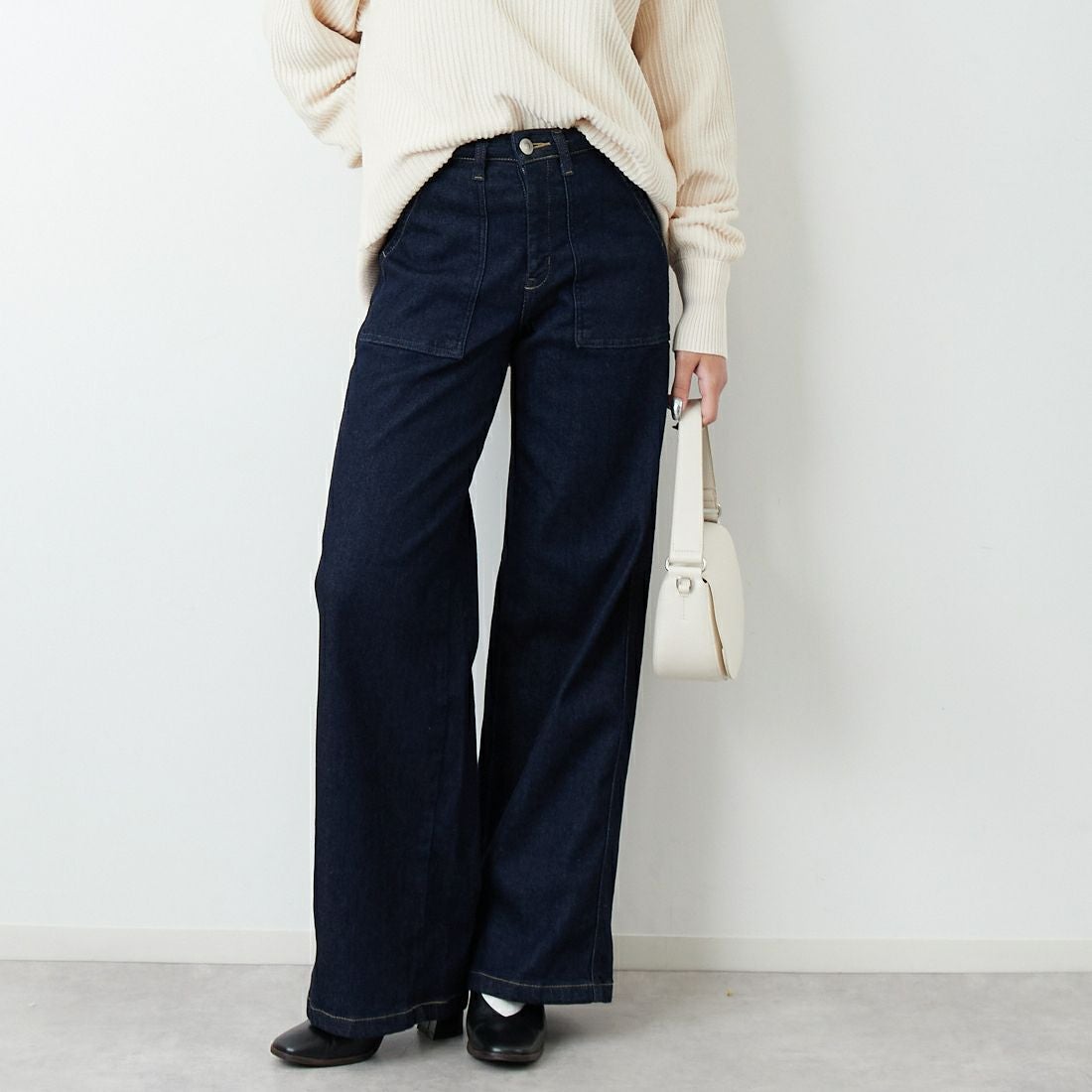 SOMETHING [サムシング] BODY FIRE ワイドベイカーデニムパンツ [SW158] 2500 O.W &&モデル身長：162cm 着用サイズ：XS&&