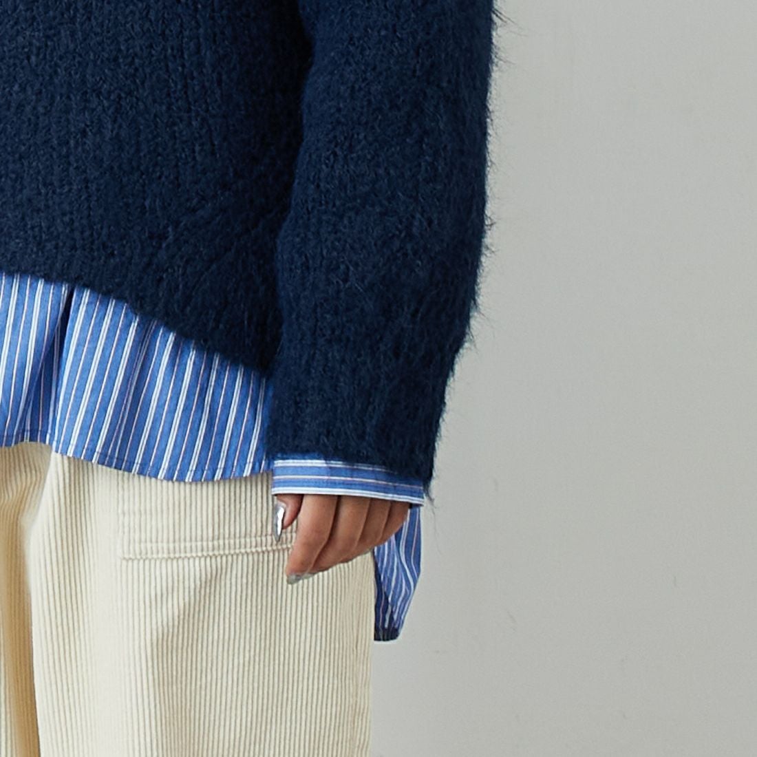 Jf Ready Made [ジェイエフレディメイド] 圧縮起毛ワイドネックプルオーバー [3225466] ﾈｲﾋﾞｰ &&モデル身長：162cm 着用サイズ：F&&