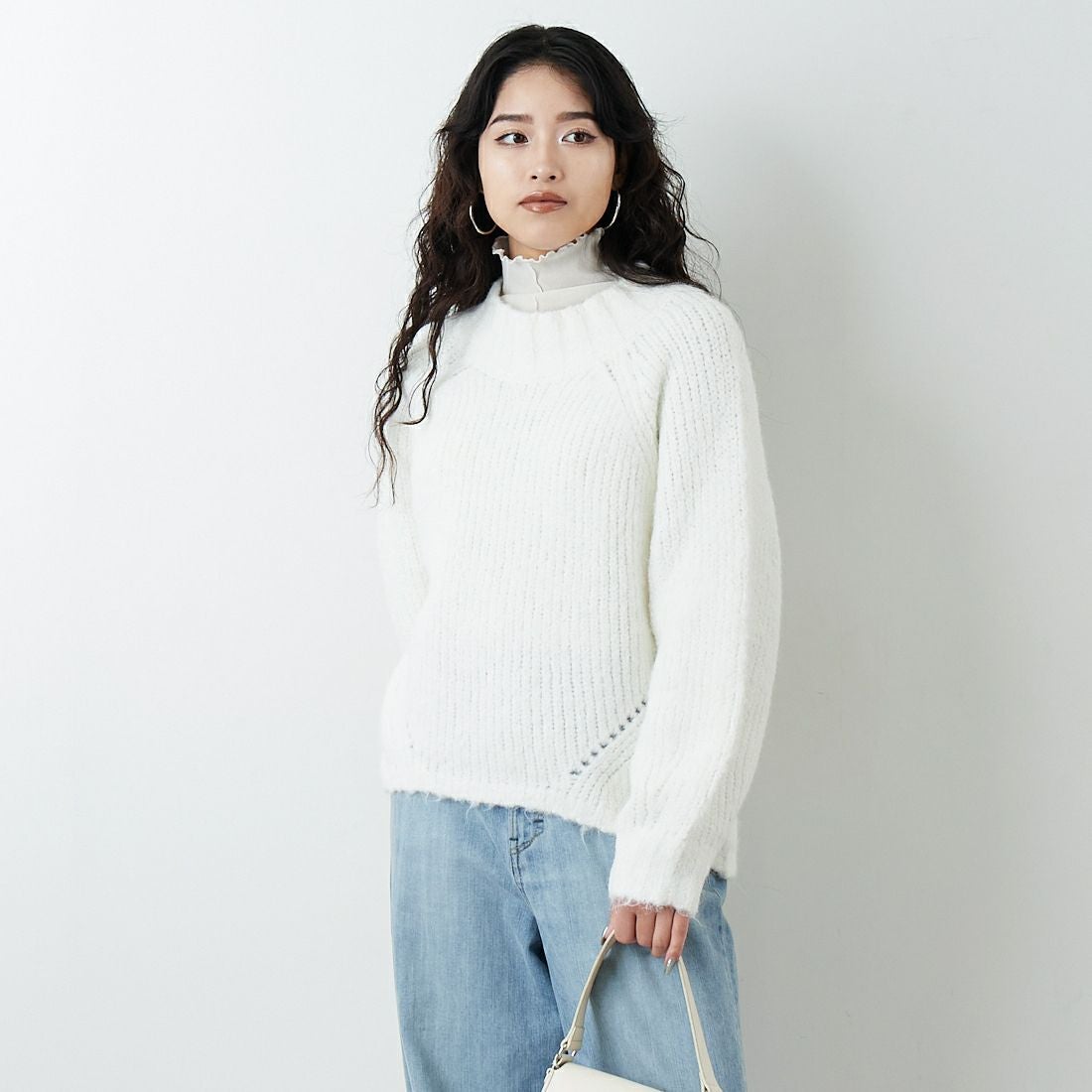 Jf Ready Made [ジェイエフレディメイド] 圧縮起毛ワイドネックプルオーバー [3225466] ｵﾌﾎﾜｲﾄ &&モデル身長：162cm 着用サイズ：F&&