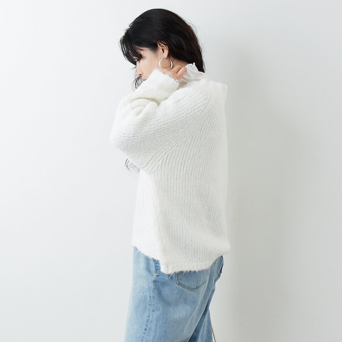 Jf Ready Made [ジェイエフレディメイド] 圧縮起毛ワイドネックプルオーバー [3225466] ｵﾌﾎﾜｲﾄ &&モデル身長：162cm 着用サイズ：F&&