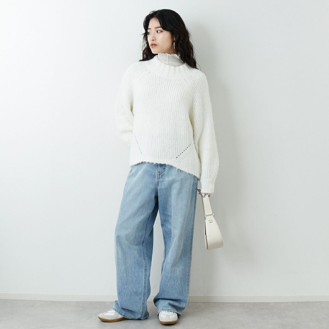 Jf Ready Made [ジェイエフレディメイド] 圧縮起毛ワイドネックプルオーバー [3225466] ｵﾌﾎﾜｲﾄ &&モデル身長：162cm 着用サイズ：F&&