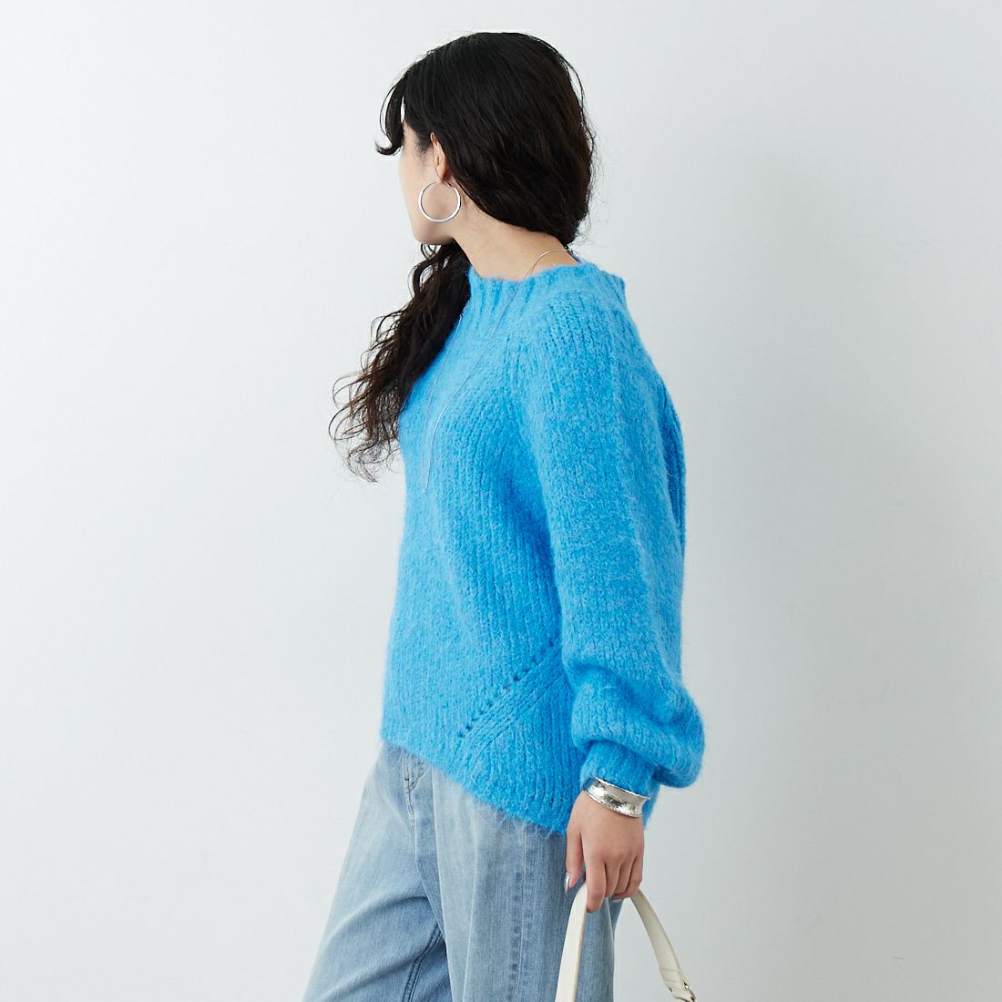 Jf Ready Made [ジェイエフレディメイド] 圧縮起毛ワイドネックプルオーバー [3225466] ﾌﾞﾙｰ &&モデル身長：162cm 着用サイズ：F&&