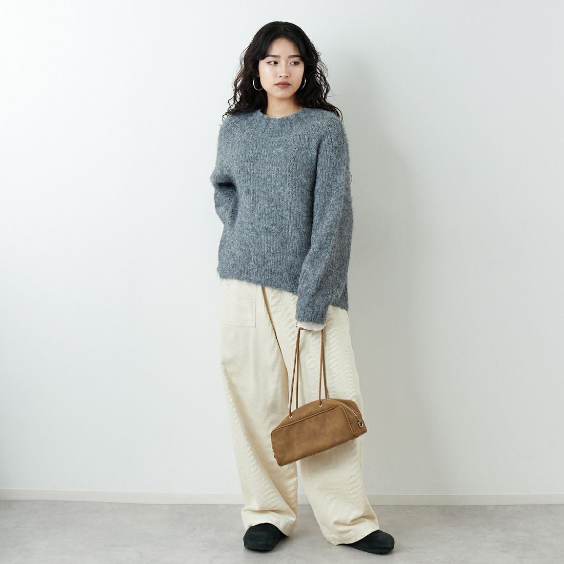 Jf Ready Made [ジェイエフレディメイド] 圧縮起毛ワイドネックプルオーバー [3225466] ﾄｯﾌﾟｸﾞﾚｰ &&モデル身長：162cm 着用サイズ：F&&