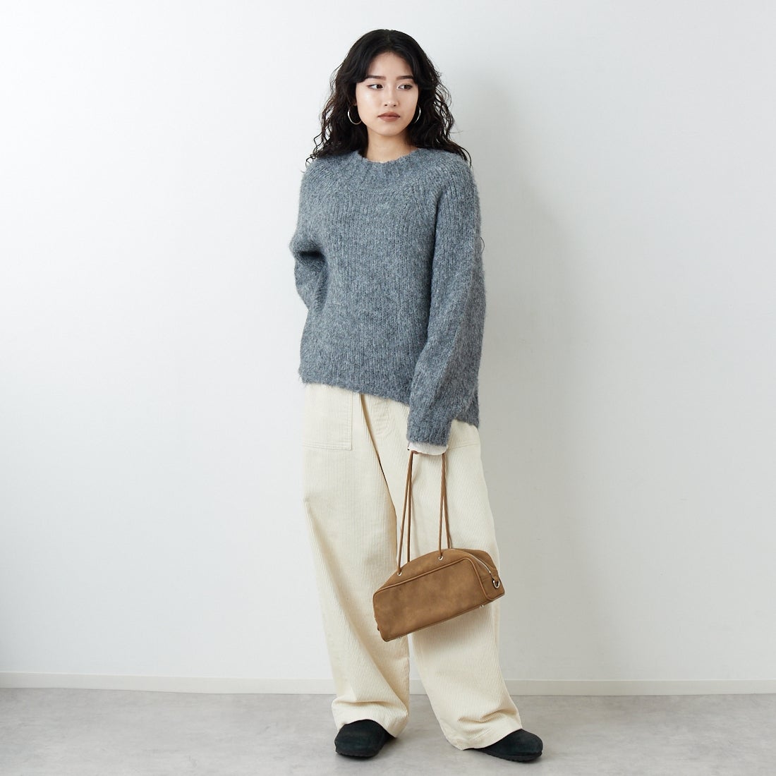 Jf Ready Made [ジェイエフレディメイド] 圧縮起毛ワイドネックプルオーバー [3225466] ﾄｯﾌﾟｸﾞﾚｰ &&モデル身長：162cm 着用サイズ：F&&