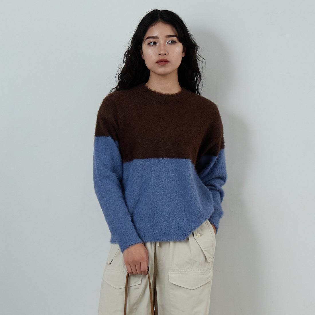 BRN/BLU&&モデル身長：162cm 着用サイズ：F&&