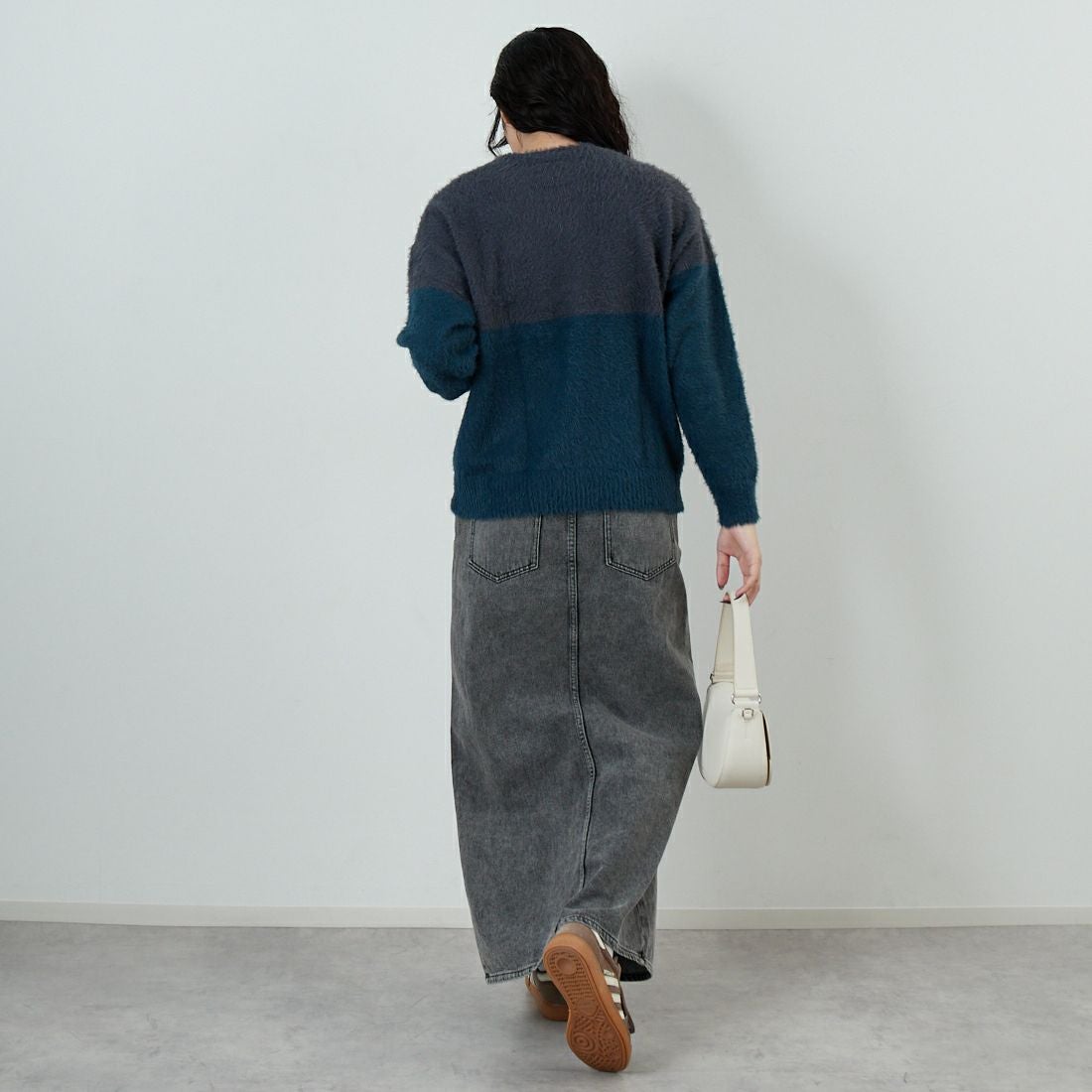 Jf Ready Made [ジェイエフレディメイド] シャギーツートンクルーネックニット [725807]CHR/GRN &&モデル身長：162cm 着用サイズ：F&&