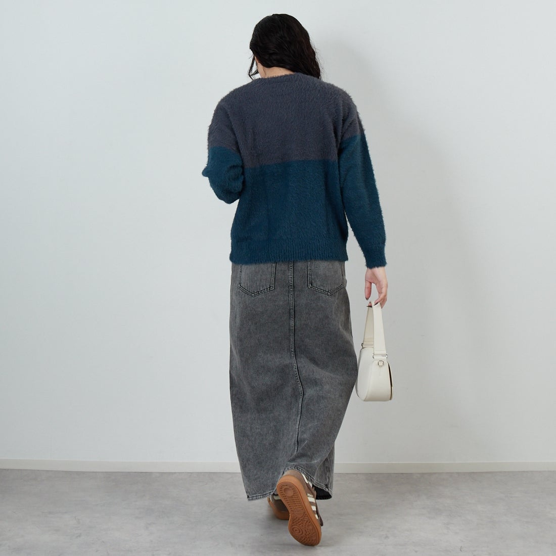 Jf Ready Made [ジェイエフレディメイド] シャギーツートンクルーネックニット [725807]CHR/GRN &&モデル身長：162cm 着用サイズ：F&&