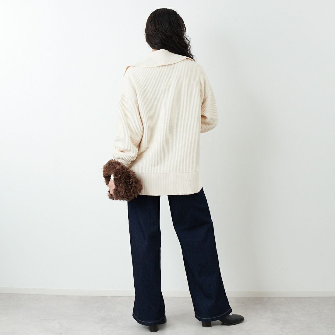 RIM.ARK [リムアーク] ベーシックカラーリブプルオーバー [460JSL70-2271] IVOY &&モデル身長：162cm 着用サイズ：F&&