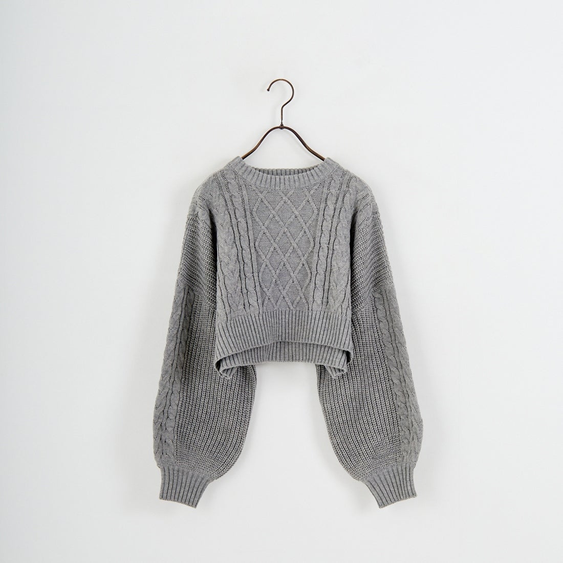 Jf Ready Made [ジェイエフレディメイド] ケーブル編みショート丈クルーネックニット [124803]GRAY