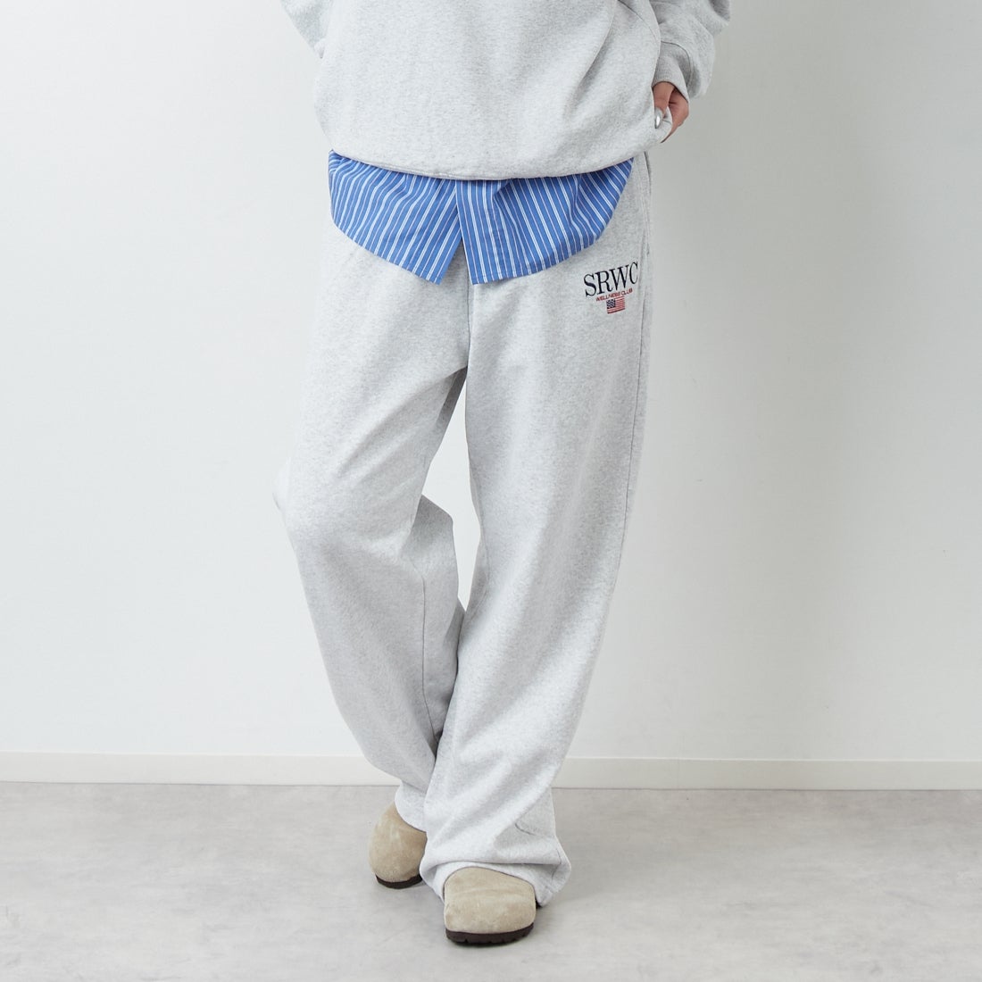 Sporty&Rich [スポーティアンドリッチ] ノーティカル刺繍ワイドスウェットパンツ [PA05563177] H.GRAY &&モデル身長：162cm 着用サイズ：S&&