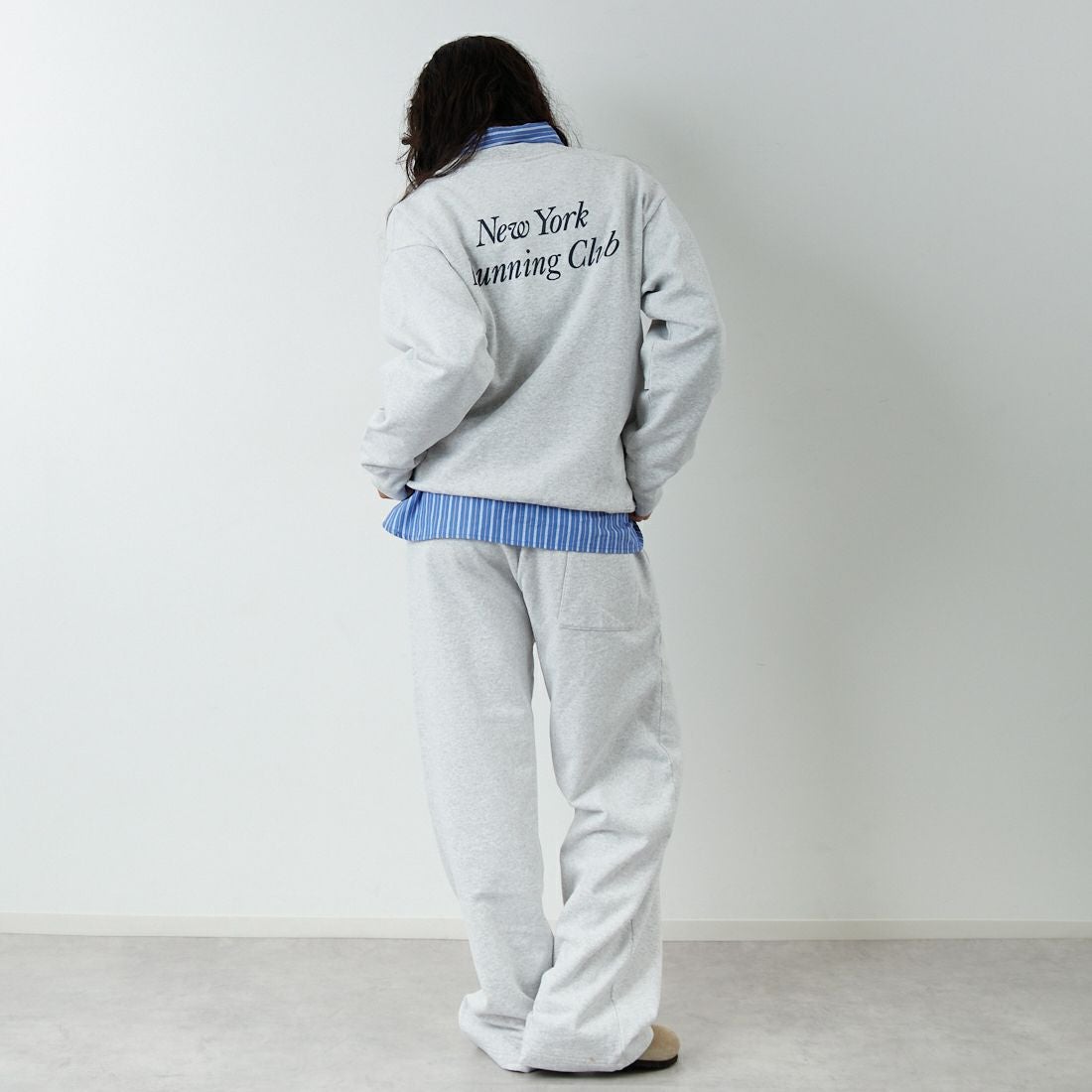 Sporty&Rich [スポーティアンドリッチ] ノーティカル刺繍ワイドスウェットパンツ [PA05563177] H.GRAY &&モデル身長：162cm 着用サイズ：S&&