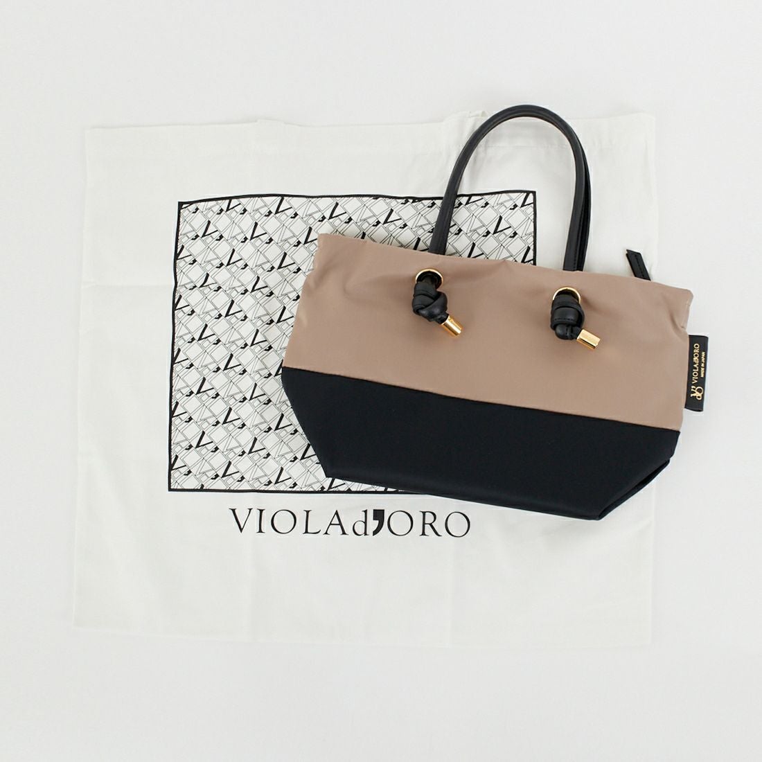 VIOLAd'ORO [ヴィオラドーロ] BIANCA ナイロントートバッグ [V-2249] TAUPE/BLK