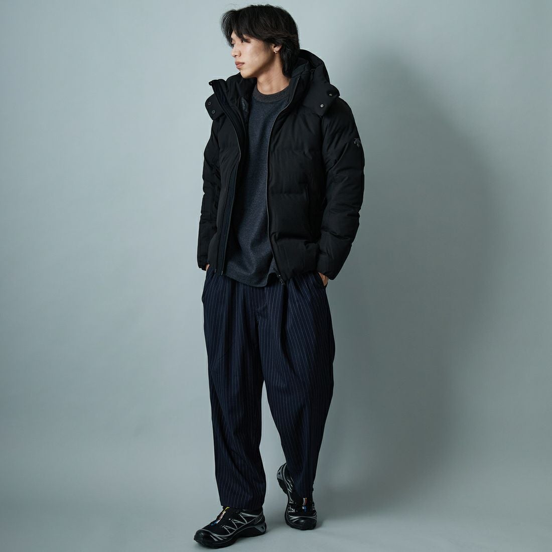 DESCENTE ALLTERRAIN [デサントオルテライン] 水沢ダウン アンカー [DU5FDJM3M] BK00 &&モデル身長：179cm 着用サイズ：M&&