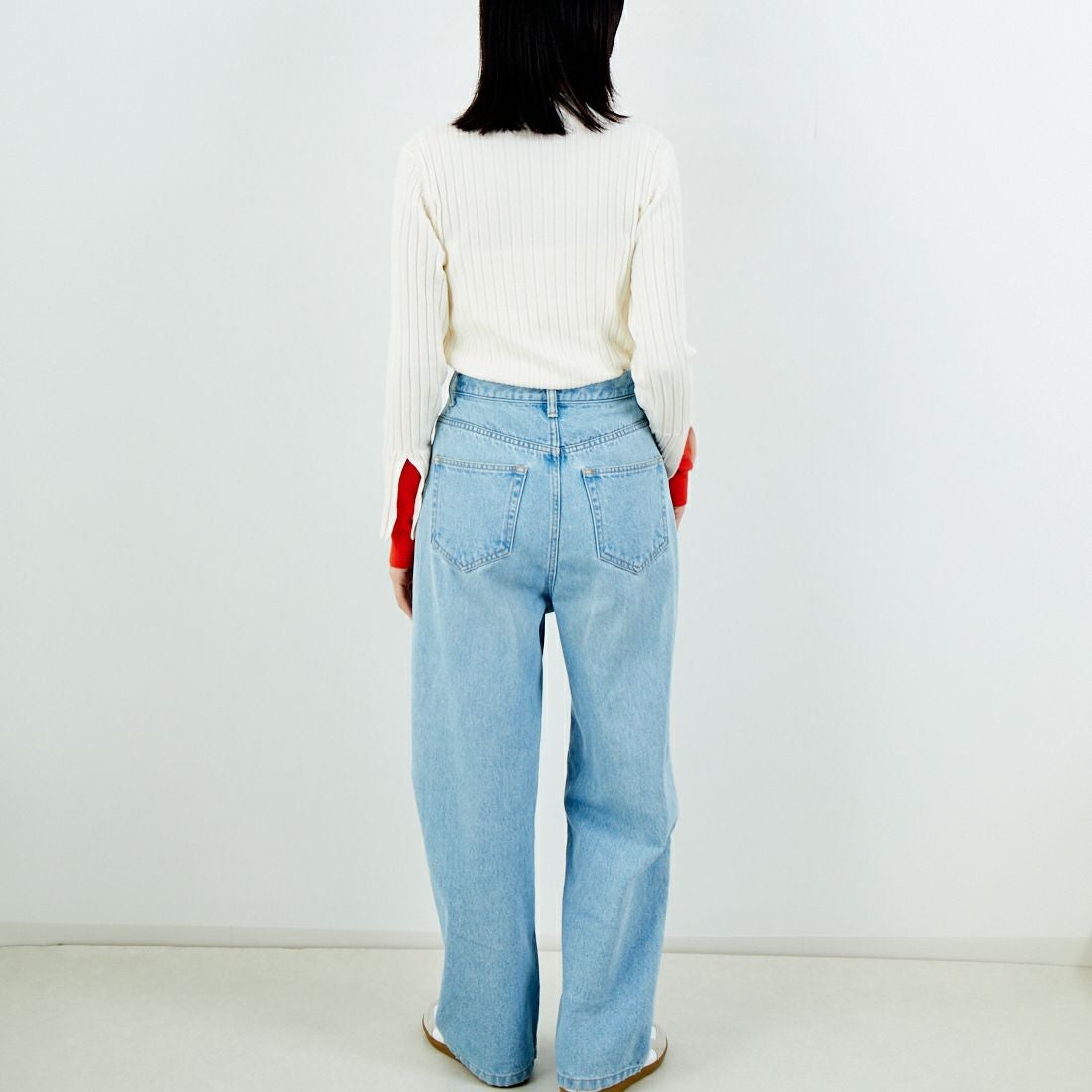 Jf Ready Made [ジェイエフレディメイド] 配色リブニット [929-14110] 02A ｱｲﾎﾞﾘｰ &&モデル身長：162cm 着用サイズ：F&&