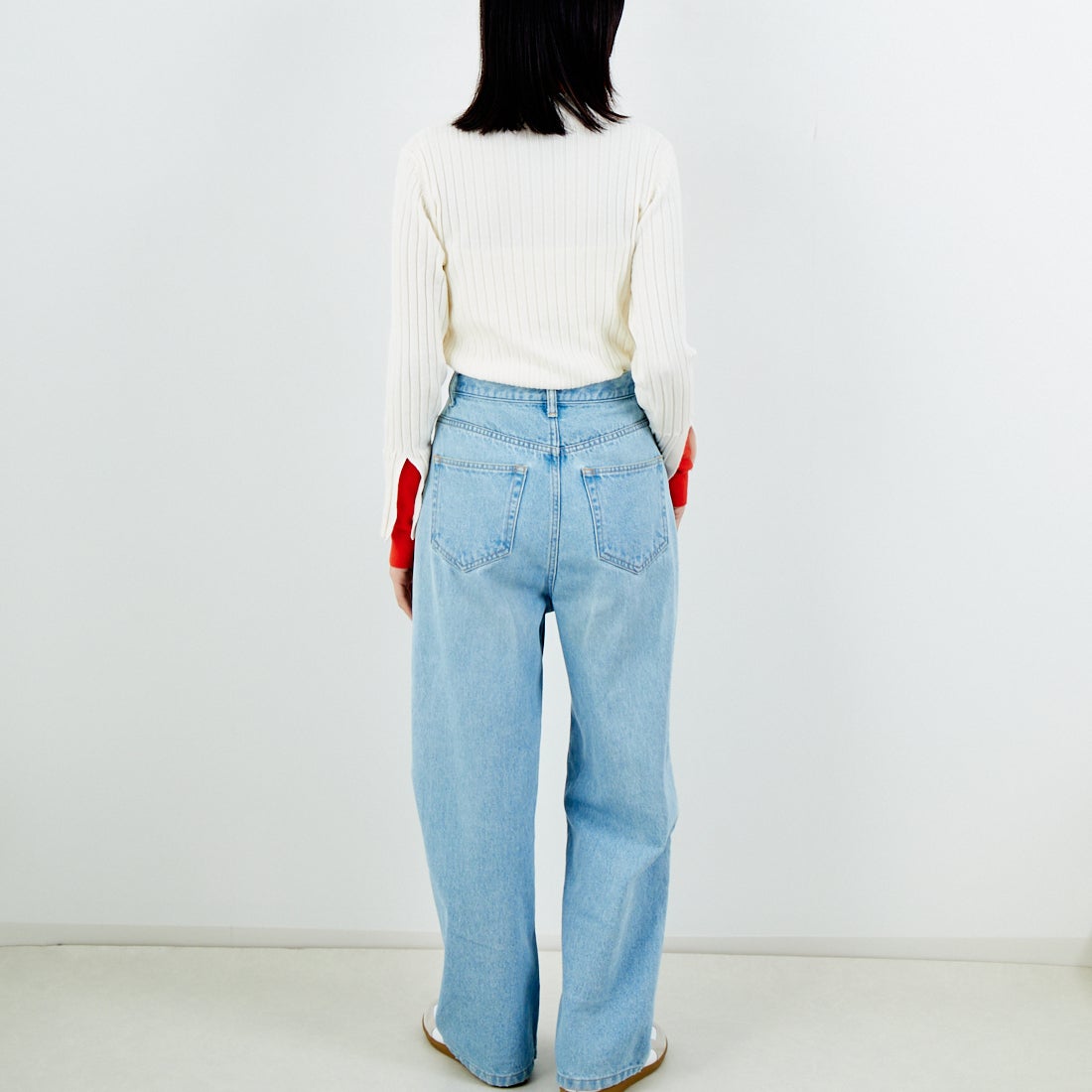 Jf Ready Made [ジェイエフレディメイド] 配色リブニット [929-14110] 02A ｱｲﾎﾞﾘｰ &&モデル身長：162cm 着用サイズ：F&&