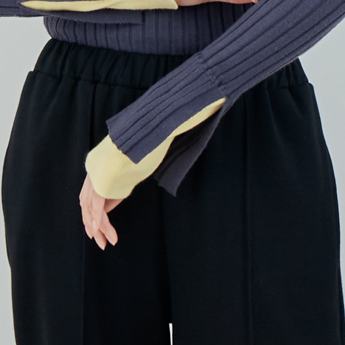 Jf Ready Made [ジェイエフレディメイド] 配色リブニット [929-14110] 08A ﾁｬｺｰﾙ &&モデル身長：162cm 着用サイズ：F&&