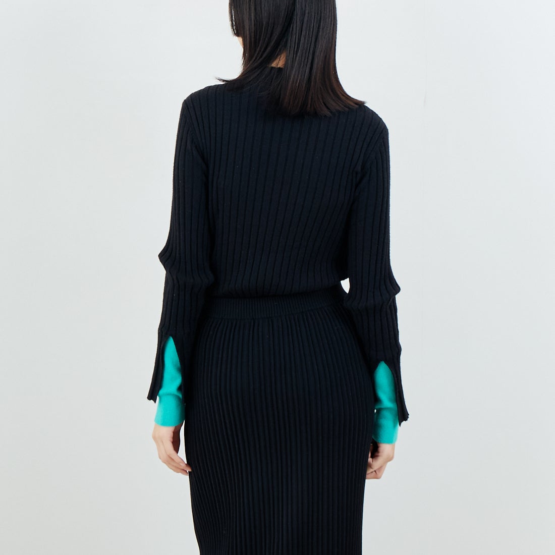 Jf Ready Made [ジェイエフレディメイド] 配色リブニット [929-14110] 09A ﾌﾞﾗｯｸ &&モデル身長：162cm 着用サイズ：F&&