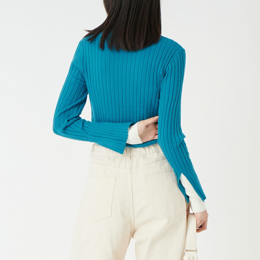 Jf Ready Made [ジェイエフレディメイド] 配色リブニット [929-14110] 83A ﾌﾞﾙｰｸﾞ &&モデル身長：162cm 着用サイズ：F&&