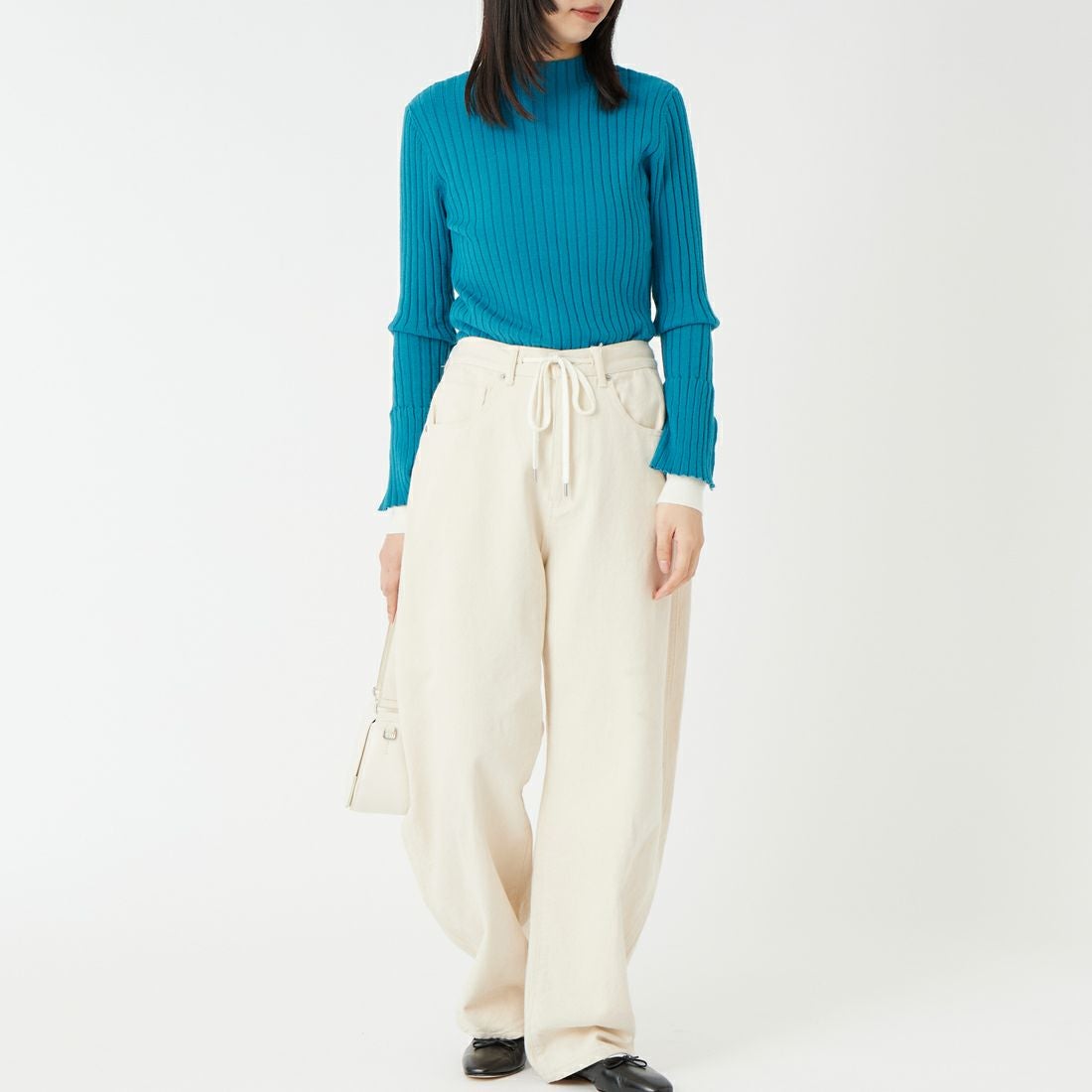 Jf Ready Made [ジェイエフレディメイド] 配色リブニット [929-14110] 83A ﾌﾞﾙｰｸﾞ &&モデル身長：162cm 着用サイズ：F&&