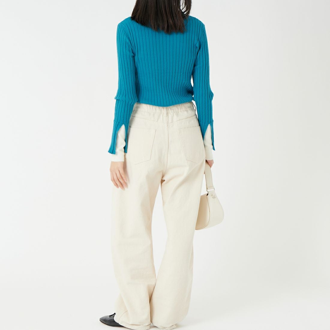 Jf Ready Made [ジェイエフレディメイド] 配色リブニット [929-14110] 83A ﾌﾞﾙｰｸﾞ &&モデル身長：162cm 着用サイズ：F&&