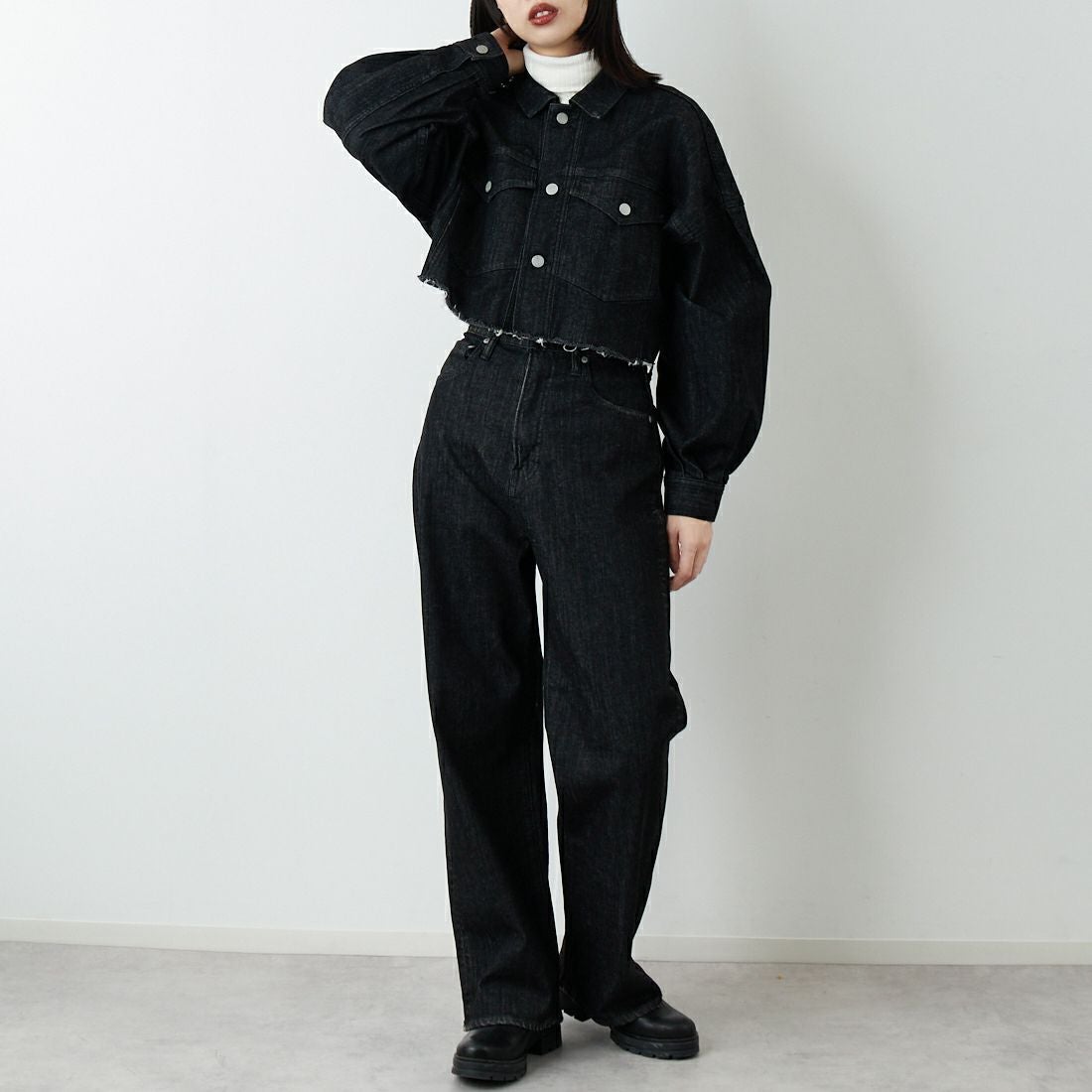 epa × BIG JOHN [エパ × ビッグジョン] バルーンスリーブショートジャケット [MXEP07L] BK02 &&モデル身長：162cm 着用サイズ：F&&