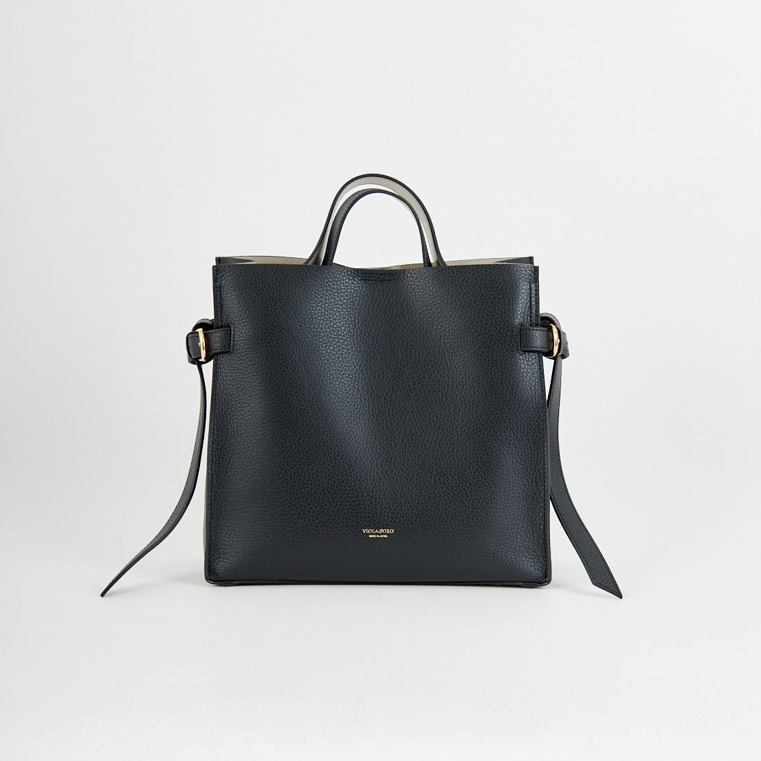 VIOLAd'ORO [ヴィオラドーロ] TRERO サイドベルトレザートートバッグ [V-1619] BLACK/GRAY