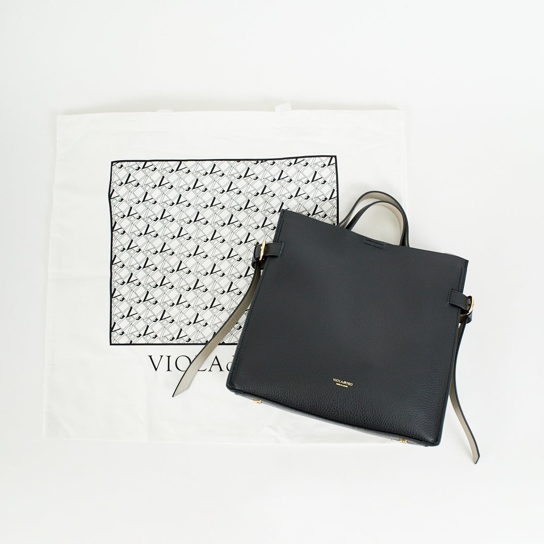 VIOLAd'ORO [ヴィオラドーロ] TRERO サイドベルトレザートートバッグ [V-1619] BLACK/GRAY