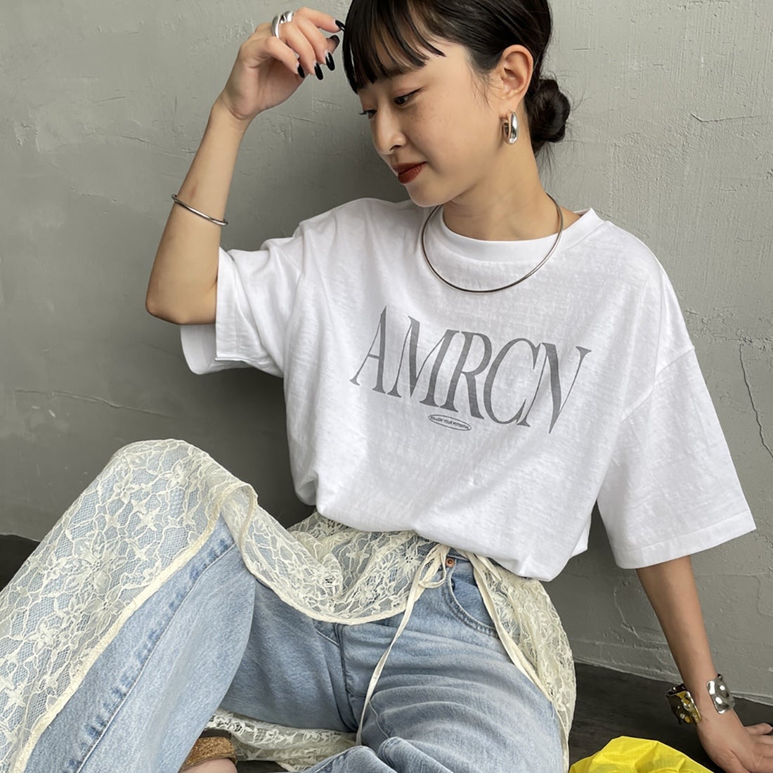 AMRCN ロゴ 半袖 Tシャツ グレー フリーサイズ Americana × JEANS FACTORY [アメリカーナ × ジーンズファクトリー
