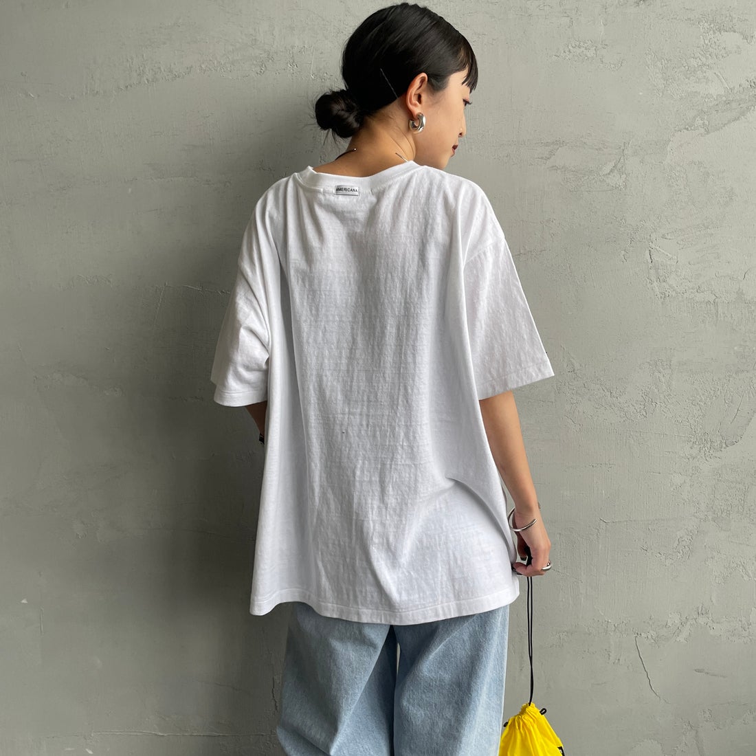 Americana × JEANS FACTORY [アメリカーナ × ジーンズファクトリー] 別注 AMRCN ロゴプリントTシャツ [BRF-808A-1-JF] ﾎﾜｲﾄ Americana × JEANS FACTORY [アメリカーナ × ジーンズファクトリー] 別注 AMRCN ロゴプリントTシャツ [BRF-808A-1-JF] ｽﾐｸﾛ &&モデル身長：150cm 着用サイズ：ONE SIZE&&