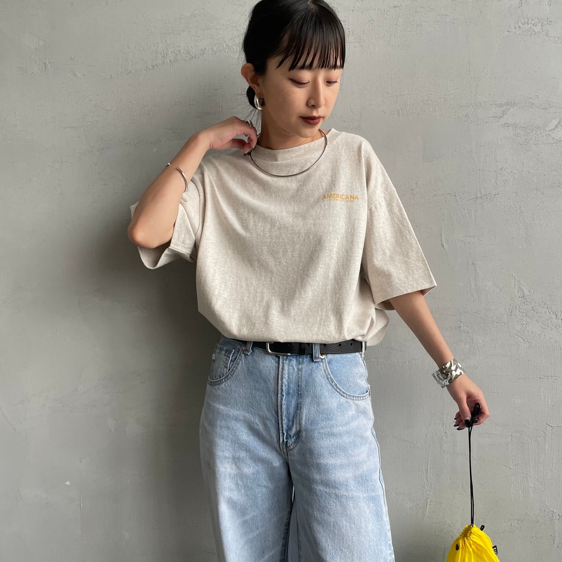 Americana × JEANS FACTORY [アメリカーナ × ジーンズファクトリー] 別注 AMRCN バックプリントTシャツ [BRF-808A-2-JF] ｵｰﾄﾐｰﾙ &&モデル身長：150cm 着用サイズ：ONE SIZE&&