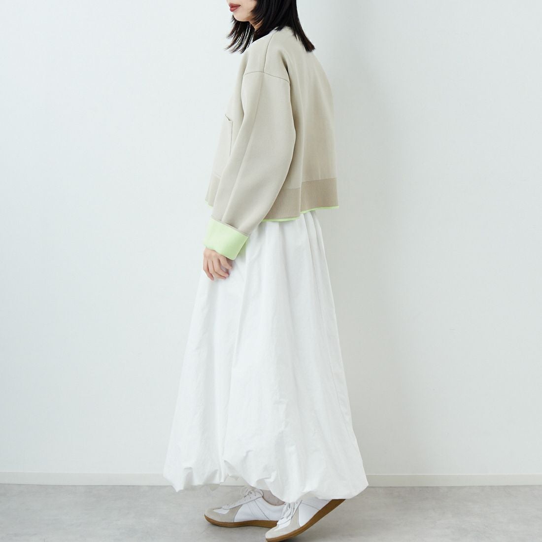 Maison de L'allure [メゾン ドゥ ラリュール] バイカラースポンディッシュニットカーディガン [M25141010] 22 GRG/MNT &&モデル身長：162cm 着用サイズ：F&&