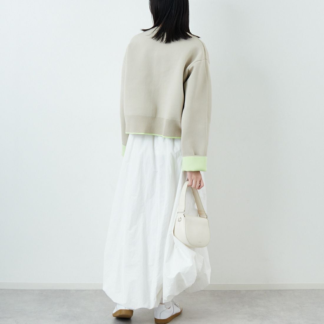 Maison de L'allure [メゾン ドゥ ラリュール] バイカラースポンディッシュニットカーディガン [M25141010] 22 GRG/MNT &&モデル身長：162cm 着用サイズ：F&&