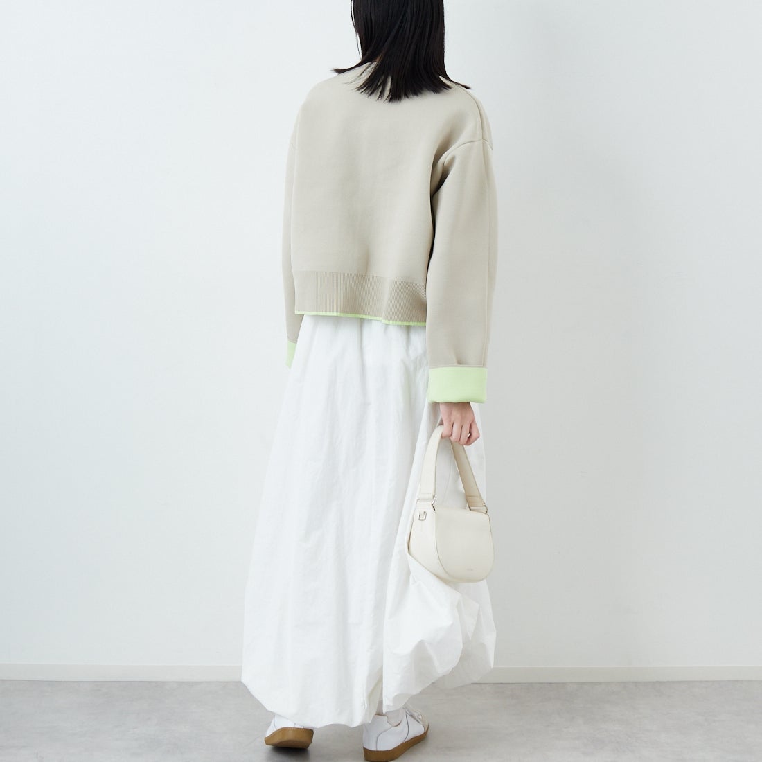 Maison de L'allure [メゾン ドゥ ラリュール] バイカラースポンディッシュニットカーディガン [M25141010] 22 GRG/MNT &&モデル身長：162cm 着用サイズ：F&&