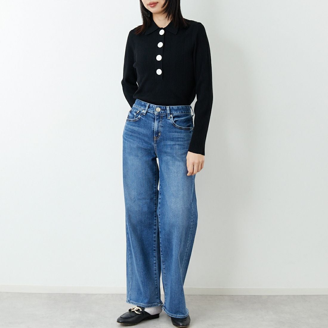 RED CARD TOKYO [レッドカード トーキョー] 35th Anniversary ワイドデニムパンツ [26W10101SMD] A-STN DARK &&モデル身長：162cm 着用サイズ：23&&