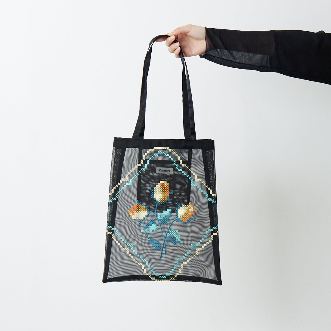 Casselini [キャセリーニ] チュール刺繍トートバッグ [254-111505] ﾌﾞﾗｯｸ