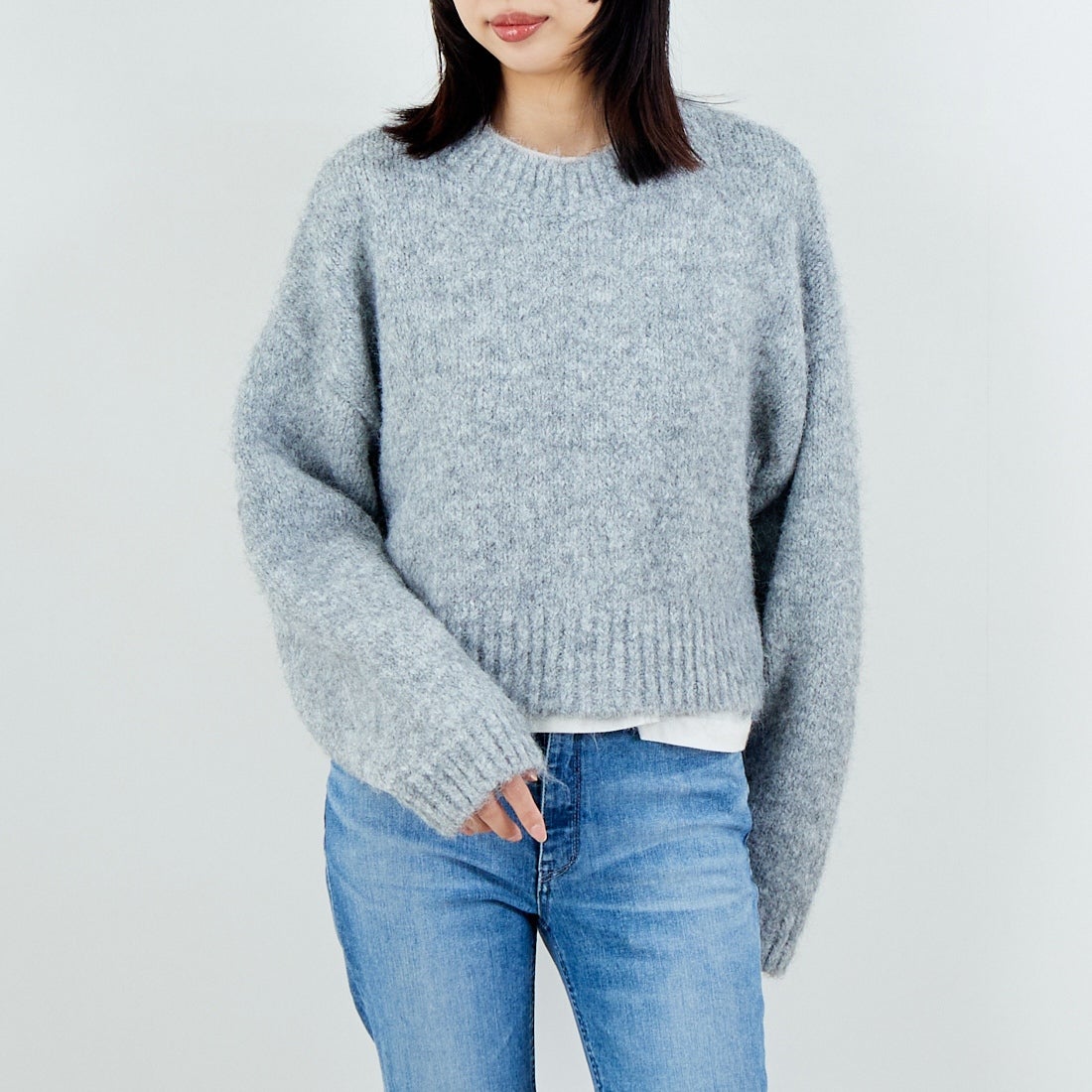 Jeans Factory Clothes [ジーンズファクトリークローズ] 3G ファーストレッチプルオーバー [11256537] 001 ﾗｲﾄｸﾞﾚ &&モデル身長：162cm 着用サイズ：F&&