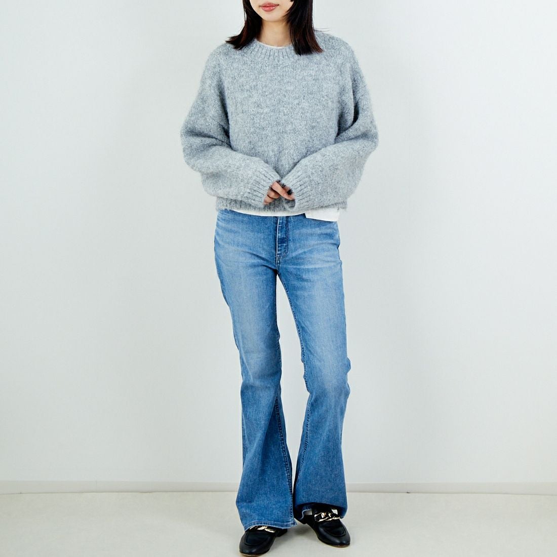 Jeans Factory Clothes [ジーンズファクトリークローズ] 3G ファーストレッチプルオーバー [11256537] 001 ﾗｲﾄｸﾞﾚ &&モデル身長：162cm 着用サイズ：F&&