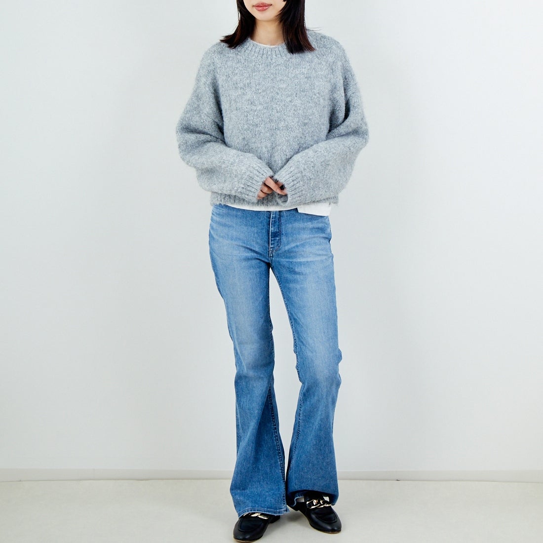 Jeans Factory Clothes [ジーンズファクトリークローズ] 3G ファーストレッチプルオーバー [11256537] 001 ﾗｲﾄｸﾞﾚ &&モデル身長：162cm 着用サイズ：F&&